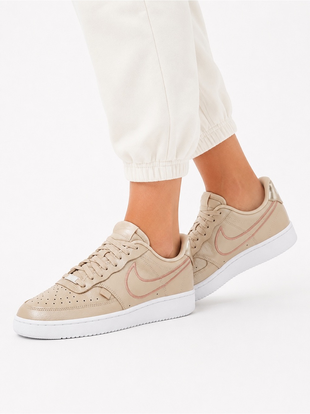 NIKE Women’s Court Vision Low Premium Sneakers-Size 8-Pearl White/Sail Metallic
